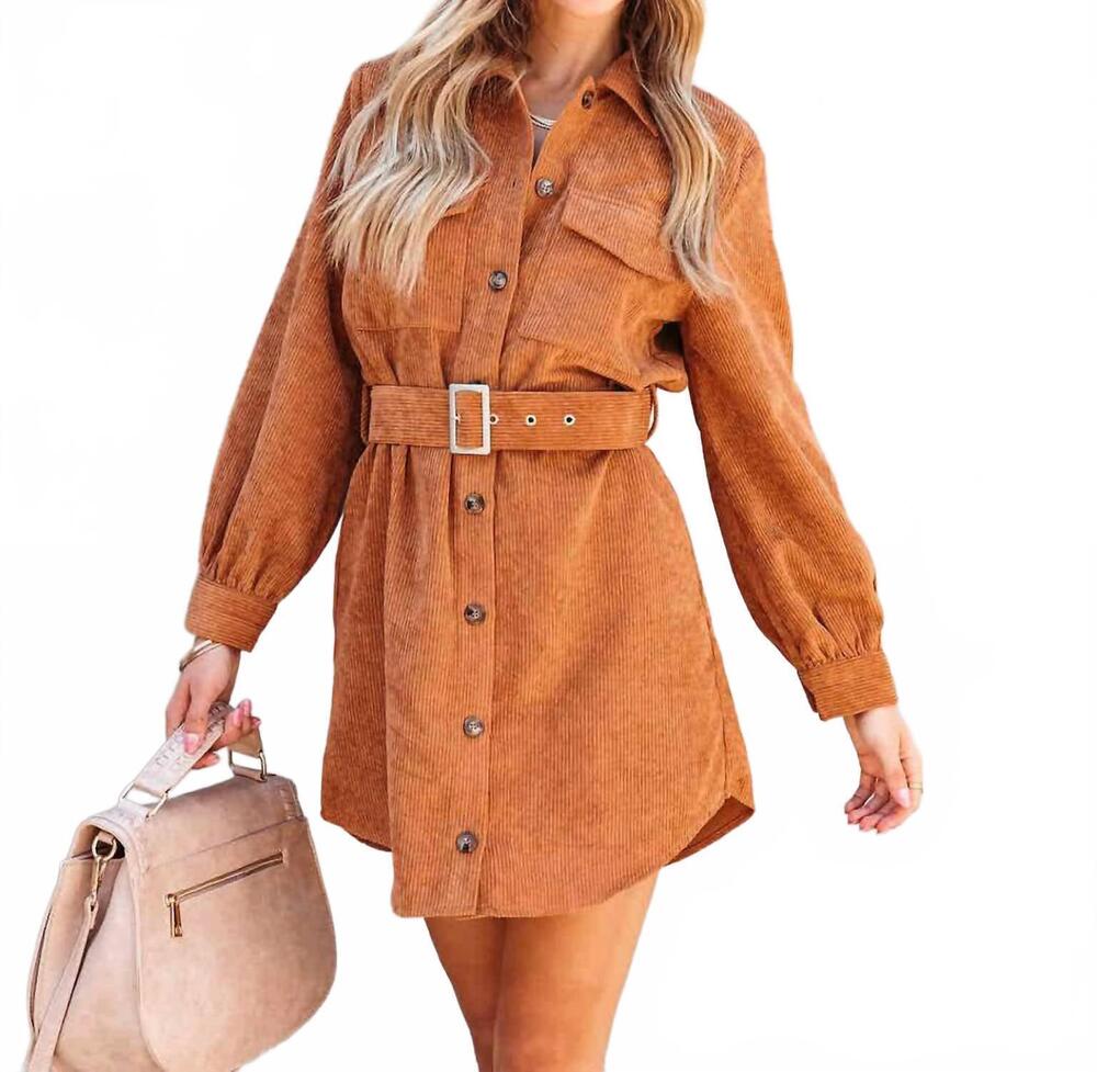 NEW SUHKASANA madeline cord mini dress in rusty red